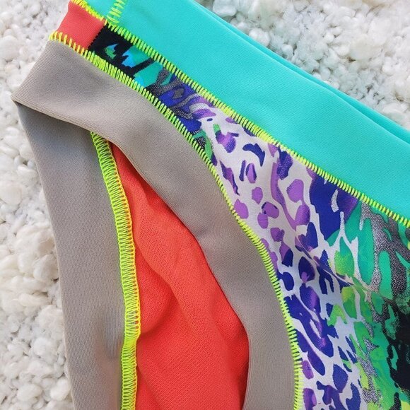 NWT Allen Schwartz Neon Orange Purple Leopard Print Bikini Bottoms - Picture 3 of 9